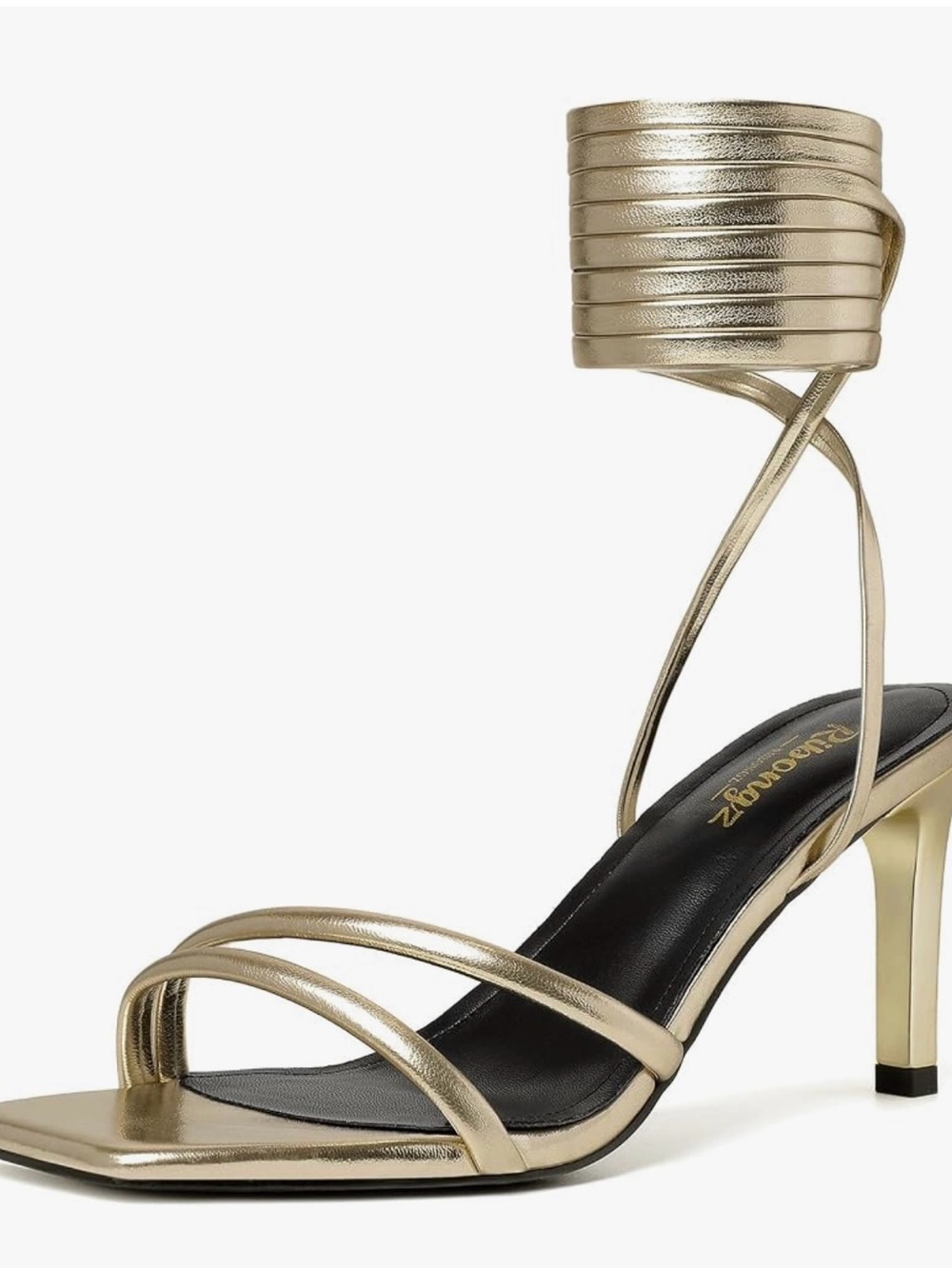 Shoe Dazzle Metallic Gold Ankle-Wrap Stiletto Sandals